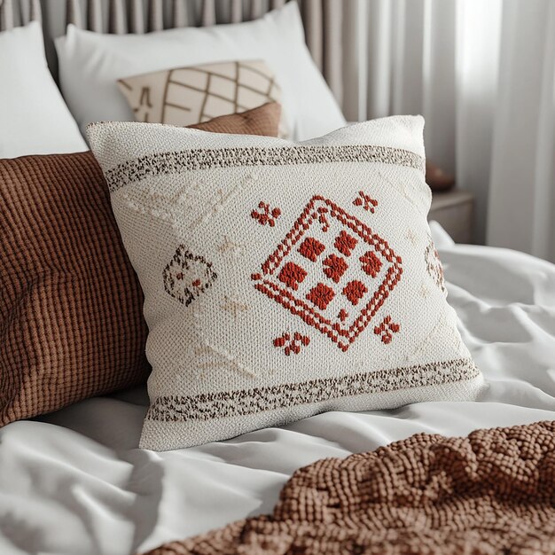 Вышитая подушка в скандинавском стиле